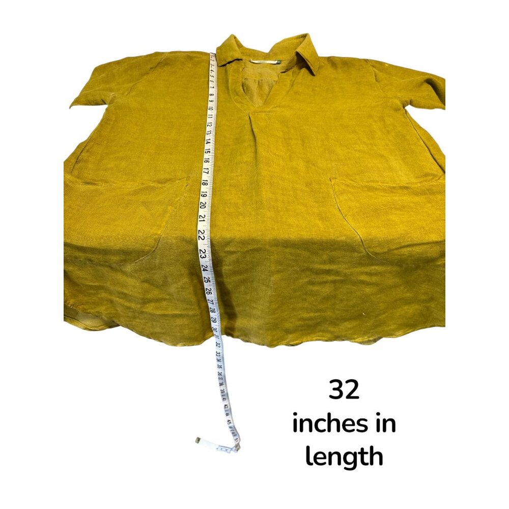 DOMA Mustard Yellow Linen Tunic Blouse | Minimalist Boho Lagom Style | Size M - Picture 6 of 7